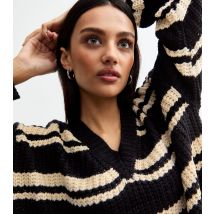 Women's Black Striped Chunky Knit Jumper Gini London New Look