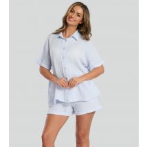 Women's Blue Textured Shirt and Shorts Pyjama Set Loungeable New Look