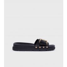Women's Black Raffia Look Slides London Rebel New Look