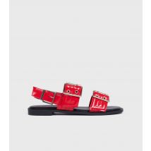 Women's Bright Red Faux Patent Leather Buckled Sandals London Rebel New Look