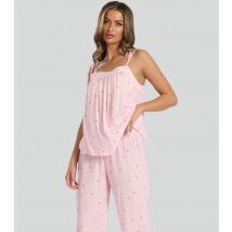 Women's Pink Striped Palm Tree Print Cami Top and Trousers Set Loungeable New Look