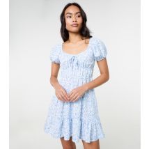 Women's Blue Floral Print Puff Sleeve Mini Dress Pink Vanilla New Look