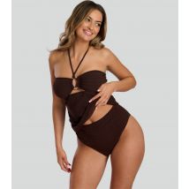 Women's Dark Brown Textured Ring Detail Tankini Top South Beach New Look