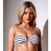 Women's White Striped Crinkled Ring Detail Bandeau Bikini Top South Beach New Look