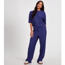 Women's Bright Blue Textured Tie Trousers Quiz New Look