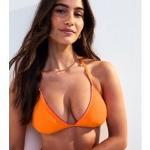 Women's Orange Blanket Stitch Trim Halterneck Bikini Top New Look