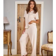 Women's Cream Ribbed Short Sleeve Shirt and Trousers Pyjama Set Loungeable New Look