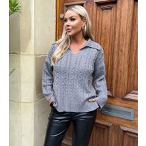Women's Grey Collared Cable Knit Jumper AX Paris New Look