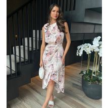 Women's Pink Floral Print Gathered Satin Midi Dress AX Paris New Look