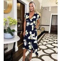 Women's Navy Floral Print Short Sleeve Midi Dress AX Paris New Look