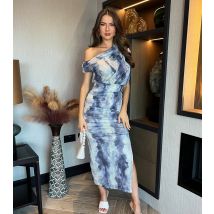 Women's Black Tie-Dye Print Ruched One-Shoulder Midi Dress AX Paris New Look