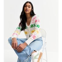 Women's White Floral Knit Cardigan Sunshine Soul New Look