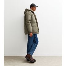 Men's Light Khaki Regular Fit Padded Parka Coat New Look