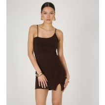 Women's Brown Slinky Asymmetrical Strappy Mini Dress WKNDGIRL New Look