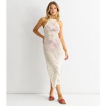 Women's White Crochet Bodycon Slit Hem Midi Dress Gini London New Look