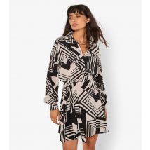 Women's Stone Square Print Mini Shirt Dress Apricot New Look
