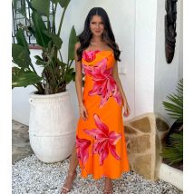 Women's Orange Lily Print Strappy Slip Midi Dress AX Paris New Look