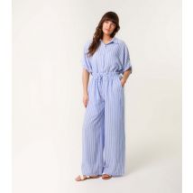 Women's Blue Striped Paperbag Waist Trousers Blue Vanilla New Look