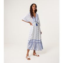 Women's Blue Patterned V Neck Midi Dress Blue Vanilla New Look