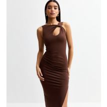 Women's Brown Keyhole Neck Jersey Midi Dress New Look