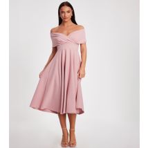 Women's Pink Bardot Midi Skater Dress Quiz New Look