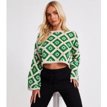 Women's Green Crochet Crop Top Quiz New Look
