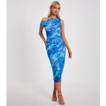 Women's Blue Abstract Print Off The Shoulder Midi Dress Quiz New Look
