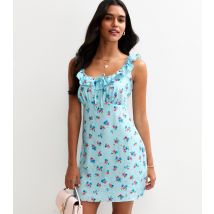Women's Blue Gingham Check Floral Print Ruffled Mini Dress New Look