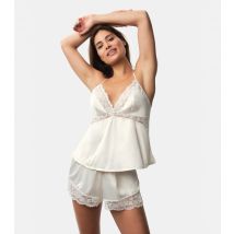 Women's Off White Lace Trimmed Satin Cami Top Dorina New Look