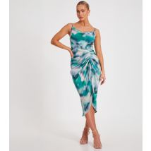 Women's Light Green Satin Blurred Print Midi Dress Quiz New Look