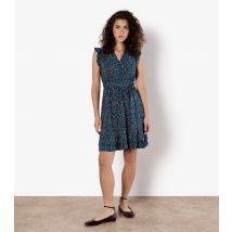 Women's Blue Floral Print Ruffled Dress Apricot New Look