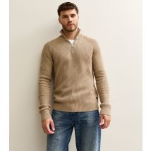 Men's Camel Half Zip Rib Jumper Jack & Jones New Look