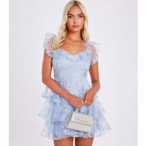 Women's Blue Chiffon Floral Lace Mini Dress Quiz New Look