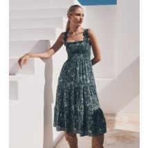 Women's Green Floral Print Square Neck Midi Dress Apricot New Look