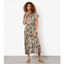 Women's Khaki Zebra Print Textured Midi Shirt Dress Apricot New Look