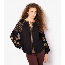 Women's Black Embroidered Tasseled Blouse Apricot New Look