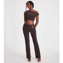 Women's Brown Applique Detail Jersey Trousers Quiz New Look