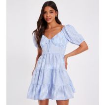 Women's Light Blue Gingham Check Mini Skater Dress Quiz New Look