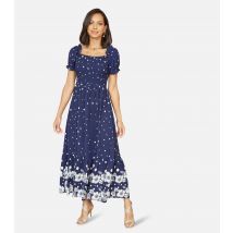 Women's Navy Floral Spot Print Shirred Bust Midi Dress Yumi New Look