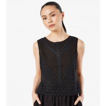 Women's Black Lace Hem Back Bow Sleeveless Top Apricot New Look