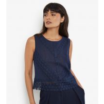 Women's Navy Lace Hem Back Bow Sleeveless Top Apricot New Look