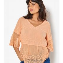 Women's Peach Floral Embroidered Cotton Top Apricot New Look