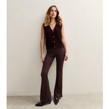Women's Burgundy Ribbed Jersey Flared Trousers New Look