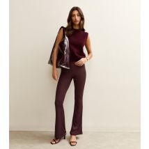 Women's Tall Dark Burgundy Rib Jersey Flared Trousers New Look