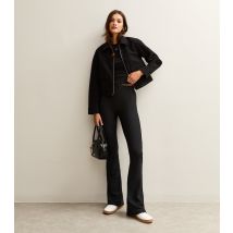 Women's Tall Black Ribbed Flared Trousers New Look