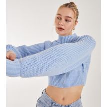 Women's Light Blue High Neck Knitted Cropped Jumper Pink Vanilla New Look