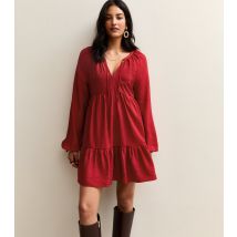 Women's Red Tie Neck Tiered Mini Dress New Look