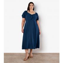 Women's Curve Navy Tie Neck Midi Dress Apricot New Look