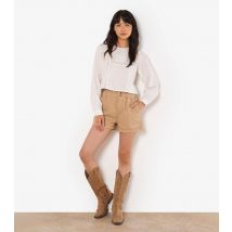 Women's Stone Ruched Denim Shorts Apricot New Look