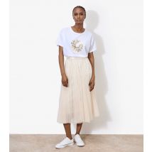 Women's Cream Sequinned Tulle Midi Skirt Apricot New Look